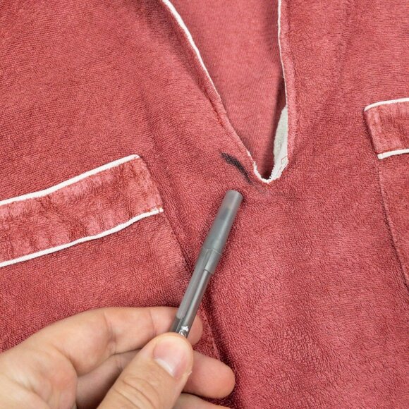 Vintage 50s Terry Cloth Polo Shirt Men's Fits Small Red White Piped Resortwear - Picture 14 of 15